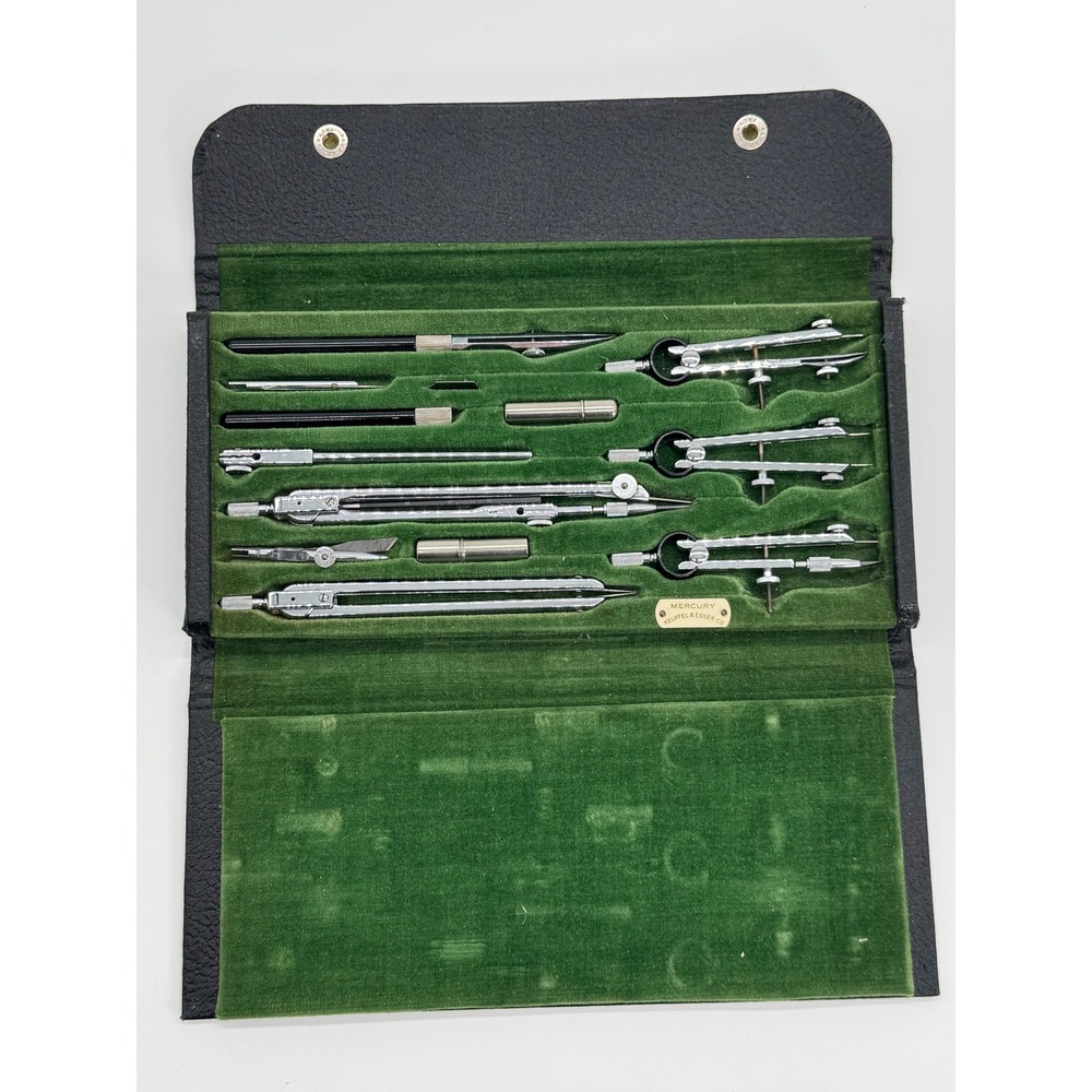 Vintage Keuffel & Esser Mercury Drafting Tool Set Engineering Compass Kit Case